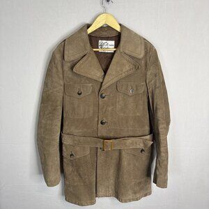 1970s Victoria Leather Suede Belted Safari Jacket Plaid Lined Canada